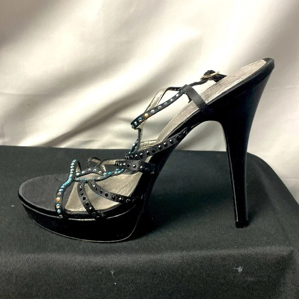ADRIANNA PAPELL WO SIZE 10‎ BLACK 5”HEEL LEATHER HIGH HEEL SHOE ANKLE STRAPS